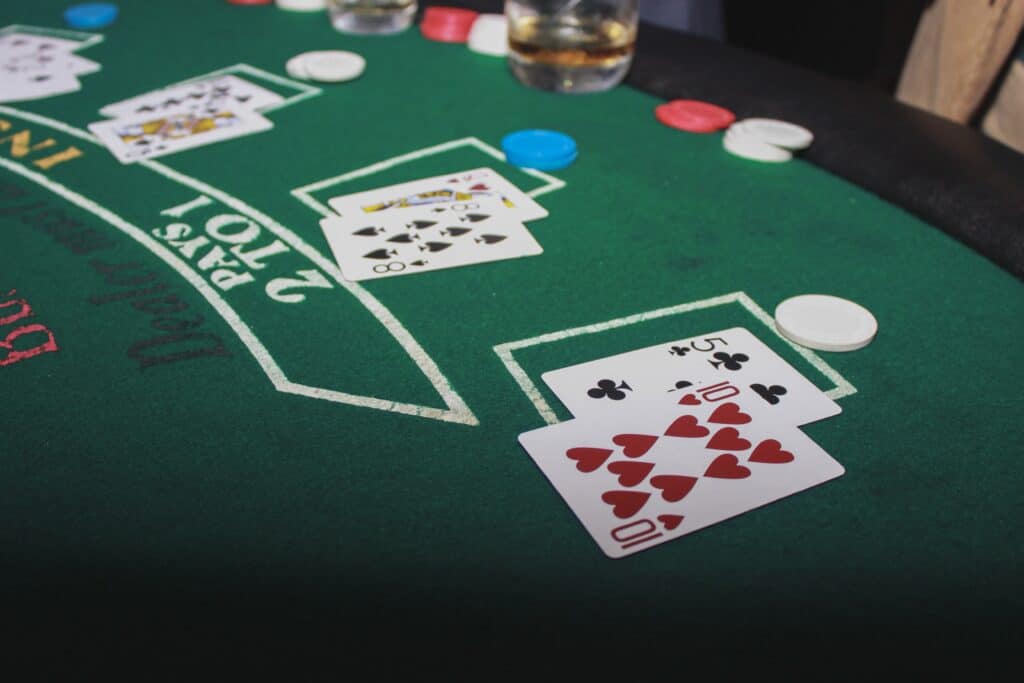 blackjack cards and table